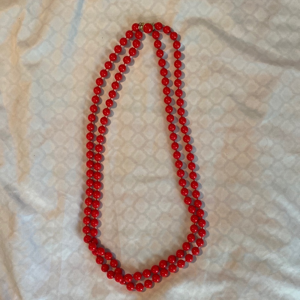 Red Double Strand Beaded Necklace